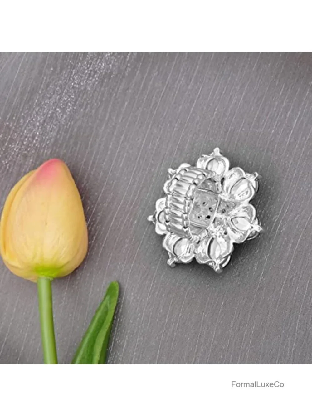 Crystal Flower Statement Ring Stretch Adjustable Party Prom Jewelry